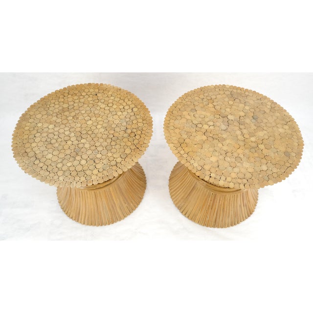 Mid-Century Modern Pair of Sheaf of Wheat 26" Round Side End Table Stands Pedestals MINT For Sale - Image 3 of 17