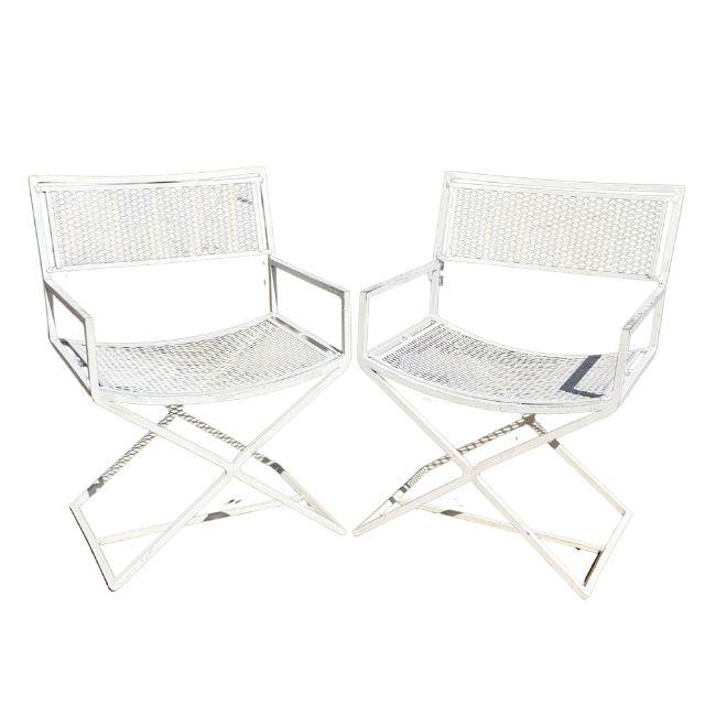 A gorgeous pair of mid-century metal director chairs, styled after the iconic Salerini and the modern-day Talenti Riviera....