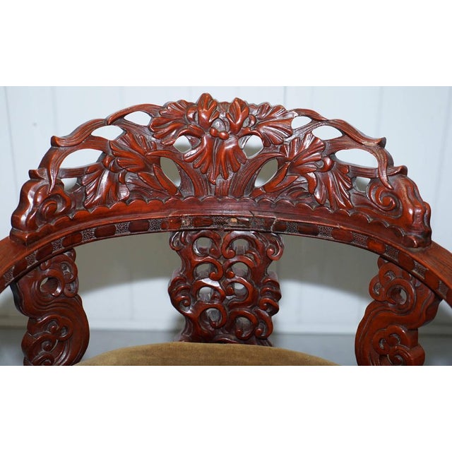 Wood Vintage Chinese Red Lacquered Carved Elm Armchair with Heavy Foliage Detailing For Sale - Image 7 of 18