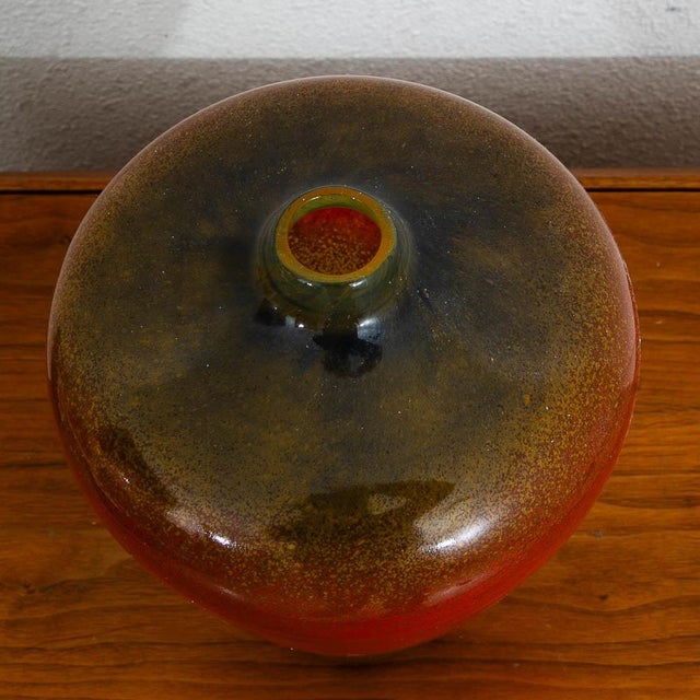 Mid-Century Modern Mid Century Modern Studio Glass Vase Blue Red and Yellow 70s Handblown Flower Vase For Sale - Image 3 of 12