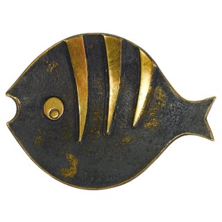 Mid-Century Brass Fish Ashtray attributed to Walter Bosse for Hertha Baller, Austria, 1950s For Sale