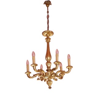 Six-Armed Wooden Gilded Chandelier For Sale