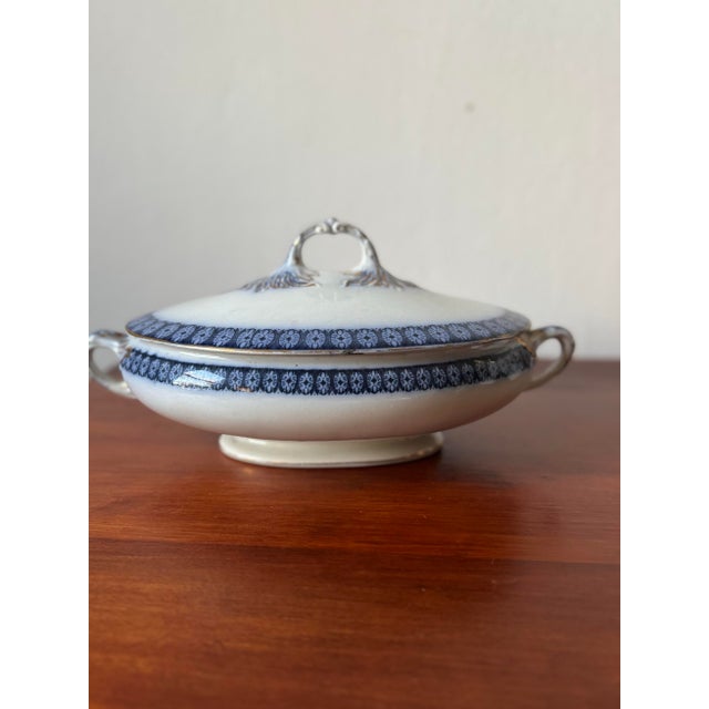English Antique European Blue Flow Porcelain Covered Tureen With Gilt Winged Handles, 19th Century For Sale - Image 3 of 12