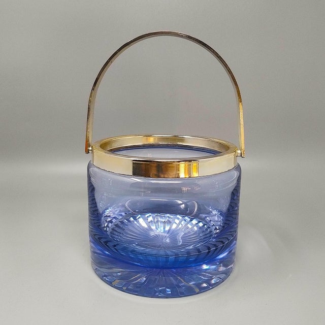 Glass Blue Ice Bucket in Crystal by l.A.C.S., Italy, 1970s For Sale - Image 7 of 8