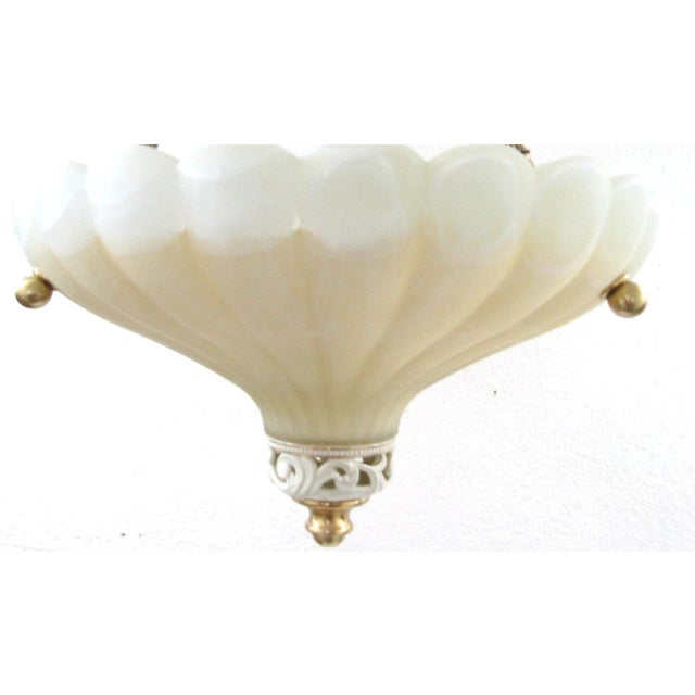White Elegant Lenox Quoizel Scalloped Shell Inspired Brass Accent Pendant Chandelier For Sale - Image 8 of 18