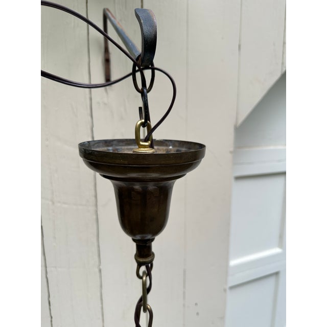 American Vintage Dark Brass Hanging Fixture With Vintage 14" Diameter School House Globe For Sale - Image 3 of 6