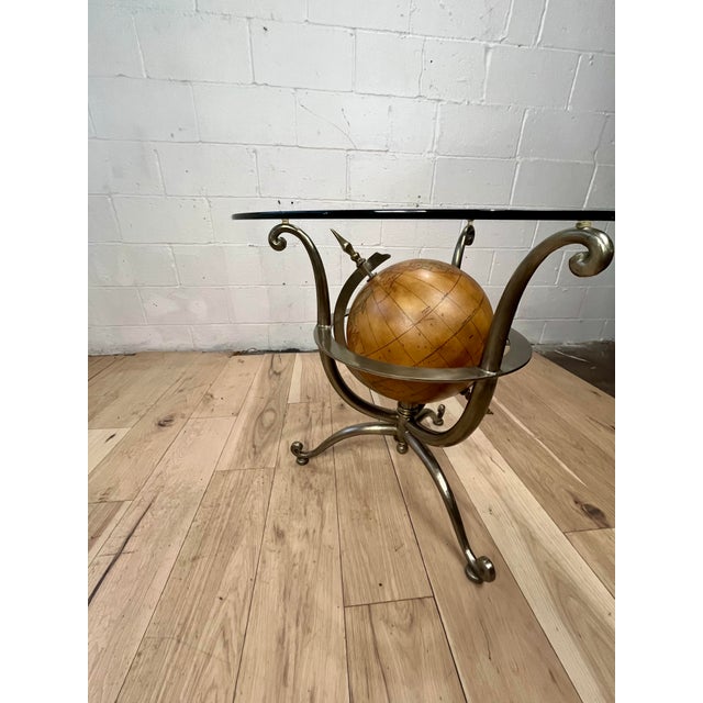 Vintage Hollywood Regency Steel, Brass & Glass Globe Side Table For Sale In New York - Image 6 of 11