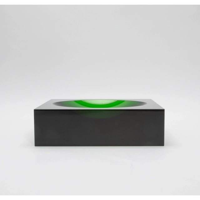 Glass Green Crystal Convex Bowl by Ka Glass For Sale - Image 7 of 7