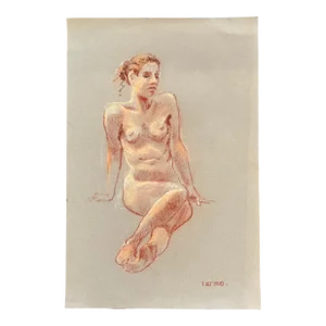 Contemporary Original Female Nude Pastel Study Drawing