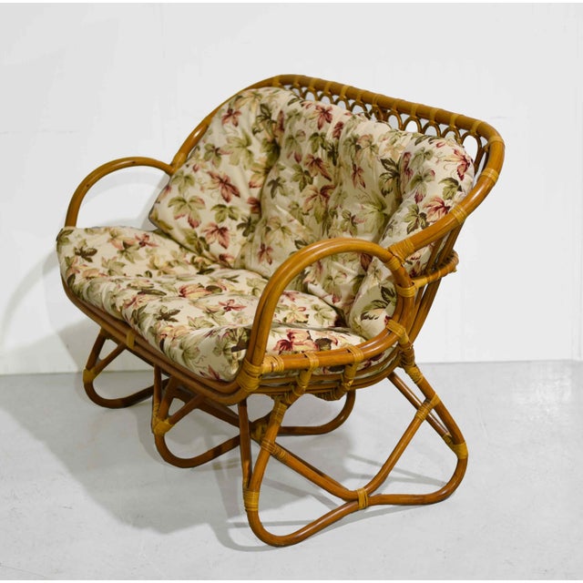 Wood Vintage Palm Beach 2 Strand Rattan Bamboo Loveseat in the Style of Franco Albini For Sale - Image 7 of 13