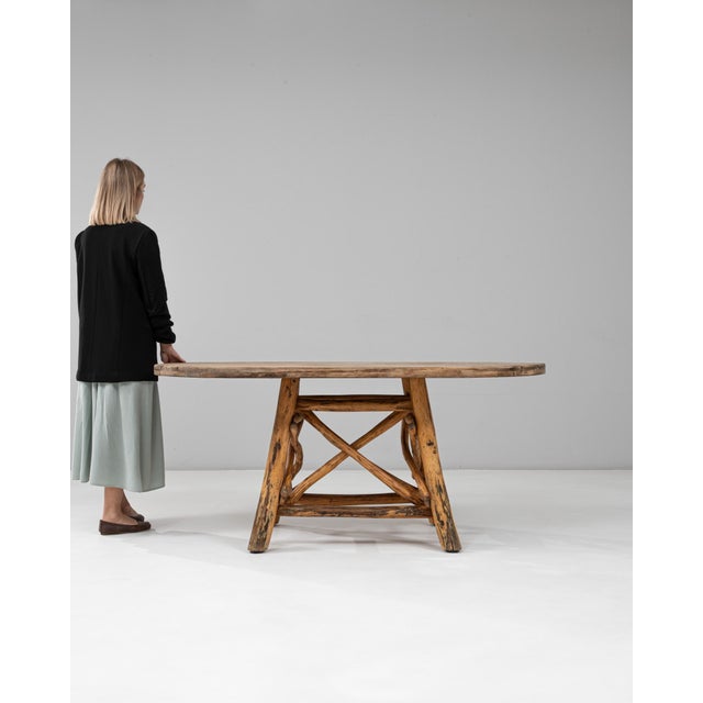 20th Century Belgian Brutalist Wooden Dining Table With Carved Base For Sale - Image 17 of 18