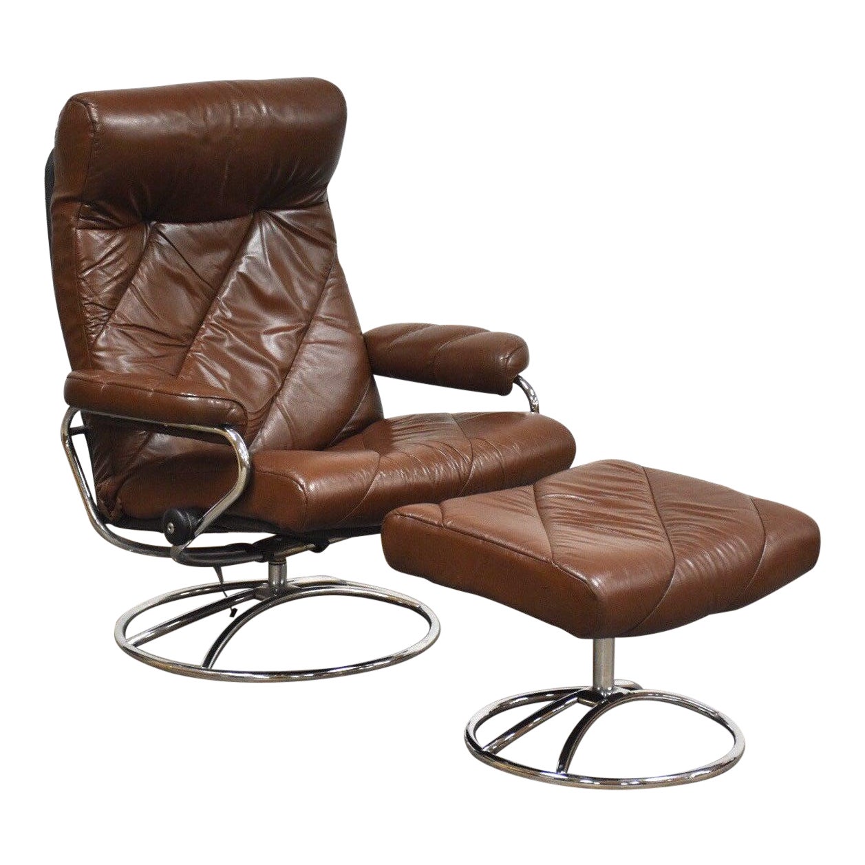 Ekornes Brown Leather Stressless Leather Recliner Chairish
