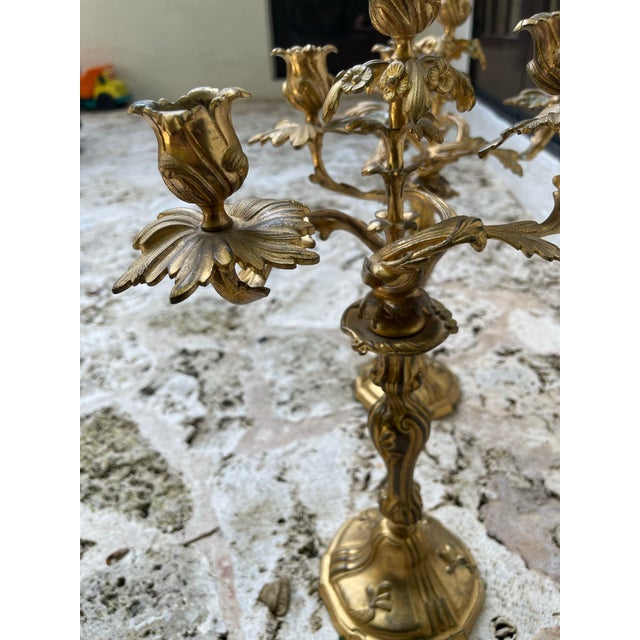 Bronze Mid 19th Century Pair of French Gilt Bronze Four-Light Candelabra – Napoleon III Period Circa For Sale - Image 8 of 8
