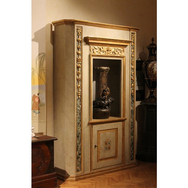 Italian Neoclassical Faux Marble Lacquer and Giltwood Open Shelves Cabinets, Set of 2 For Sale - Image 3 of 18