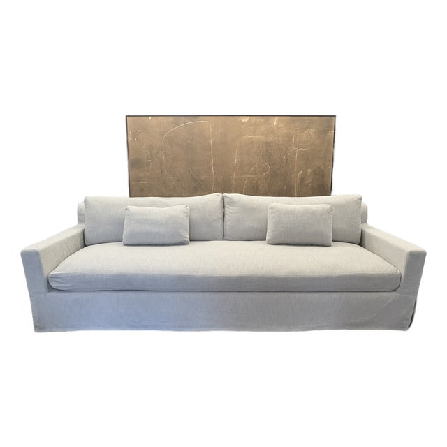 Rh Belgian Track Arm Sofa 9' Luxe Depth | Dove Perennials® Performance Textured Linen Weave | Down-Feather Fill For Sale