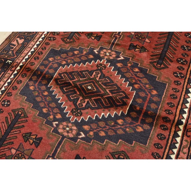 Red Zanjan Rug 4'2'' X 6'7'' Red Wool Vintage Tribal Hand-Knotted Oriental Carpet For Sale - Image 8 of 13