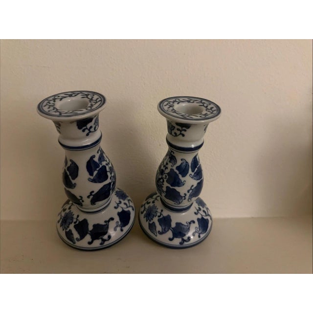 These vintage Jingdezhen ceramic candle holders are a beautiful addition to any home decor. The blue and white porcelain...