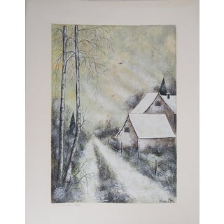Olivier Mas, House Under the Snow, Gouache For Sale