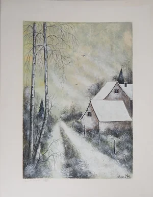 Olivier Mas, House Under the Snow, Gouache
