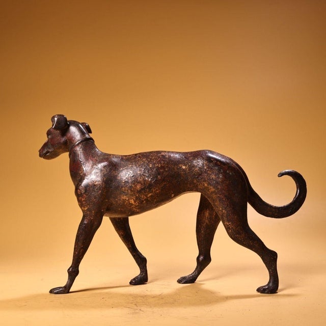 Chinese Vintage Chinese Bronze Standing Hunting Dog With Gilded Patina For Sale - Image 3 of 9