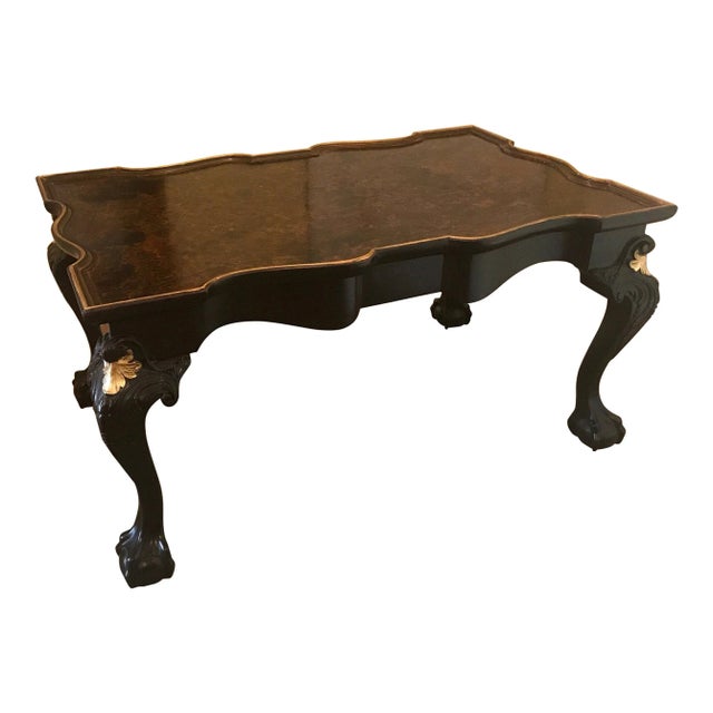 1930s Traditional Ebonized and Faux Painted Tortoise Shell Coffee Table For Sale - Image 13 of 13