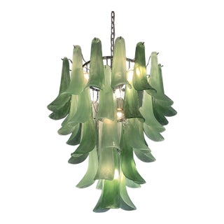 Contemporary Mazzega-Style Frosted Green Random Glass Chandelier For Sale