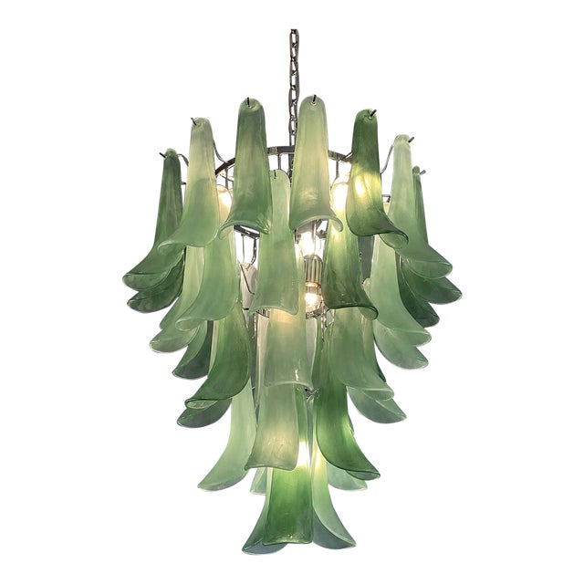 Contemporary Mazzega-Style Frosted Green Random Glass Chandelier For Sale
