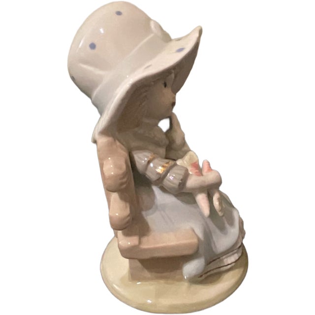 Vintage Hand Painted Porcelain Figurine of Girl with Rabbit, 1970s For Sale - Image 4 of 6