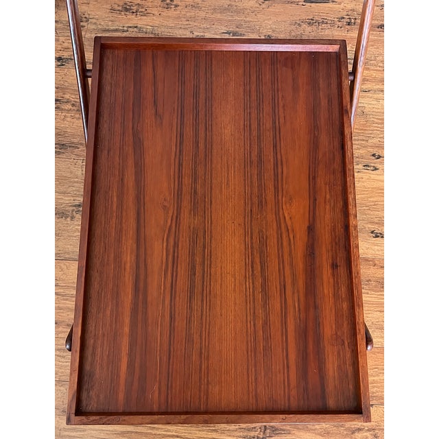 Brown Vintage Mid-Century Teak Folding Tea Bar Cart – Danish Scandinavian Modern For Sale - Image 8 of 17