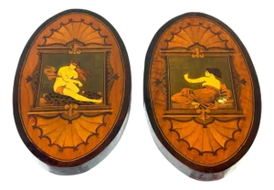 Pair 19th C. English Aesthetic Movement /Pre-Raphaelite Marquetry Muse Plaques