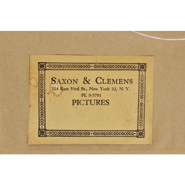 Sz: 6 3/8"H x 8 1/4"W English antique brass relief mounted on red felt w/ black wood frame.