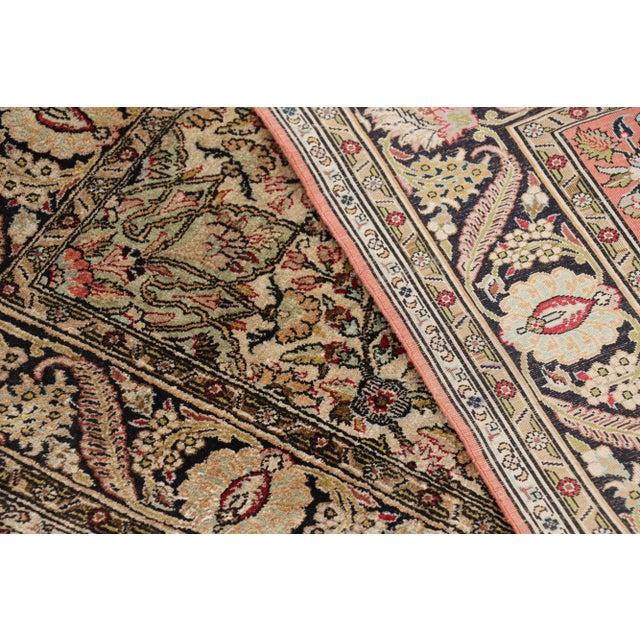 Textile Antique Persian Qum Rug in Orange With Floral Patterns For Sale - Image 7 of 7