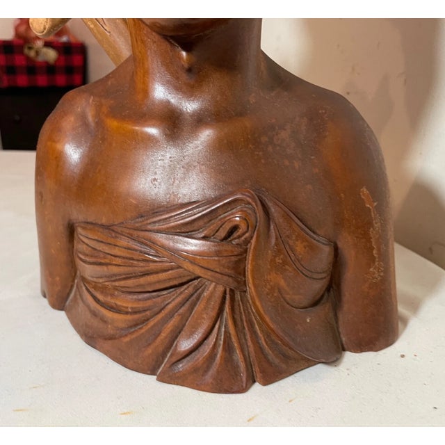 1940s Carved Wood Balinese Indonesian Man Sword Bust Sculpture Letter Opener For Sale - Image 10 of 13