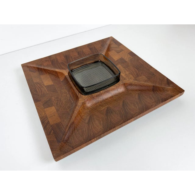 Mid-Century Modern Vintage Divided Teak Serving Tray With Glass Dish by Digsmed For Sale - Image 3 of 11