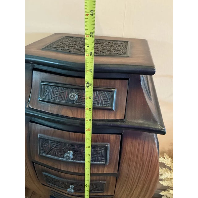 Wood Bombay Style Tall Chest of Drawers With Woven Rattan Accents For Sale - Image 7 of 9