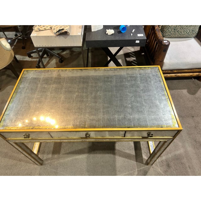 John Richard Mirrored Distressed Desk With Gold Toned Trim For Sale In Las Vegas - Image 6 of 9