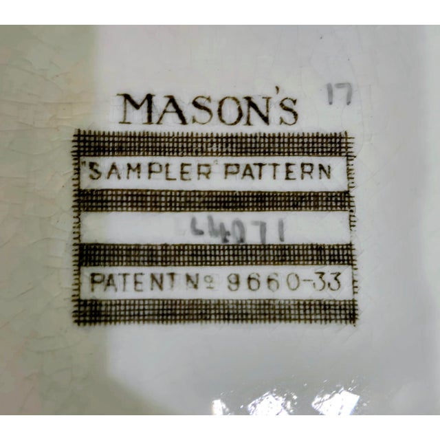 English Mason’s Ironstone Sampler Needlepoint Sporting Plates With Embossed Floral Borders, Set of 6, Circa 1930 For Sale - Image 16 of 18