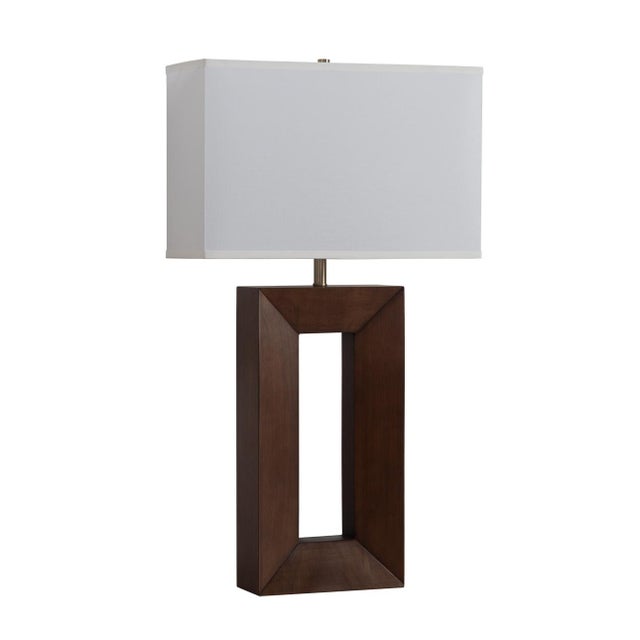 2020s Julie Standing Table Lamp - Dark Walnut Wood Finish, Weathered Brass, White Linen Shade For Sale - Image 5 of 12