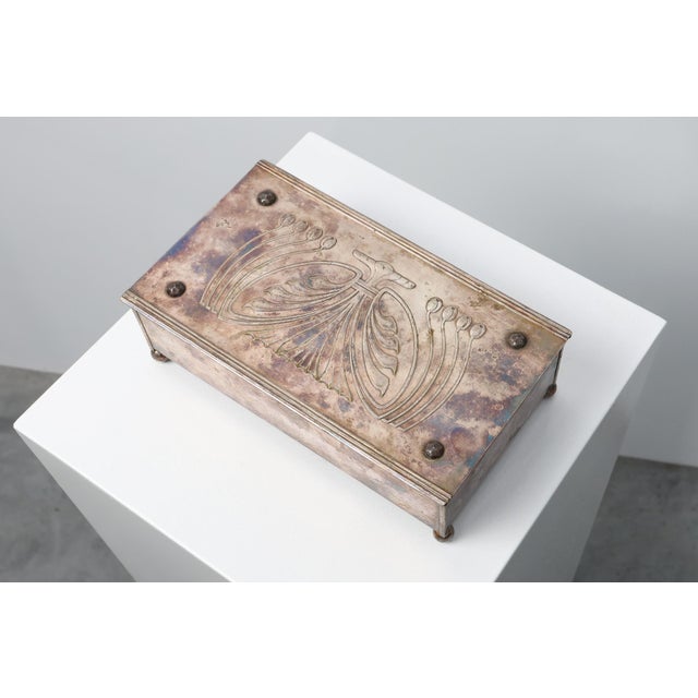 Jugendstil Silver-Plated Box with Engraved Lid by Carl Deffner, Germany, 1910s For Sale - Image 4 of 11