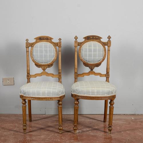 Antique Walnut Chairs with Blue Fabric, 1800s, Set of 2 For Sale - Image 17 of 17