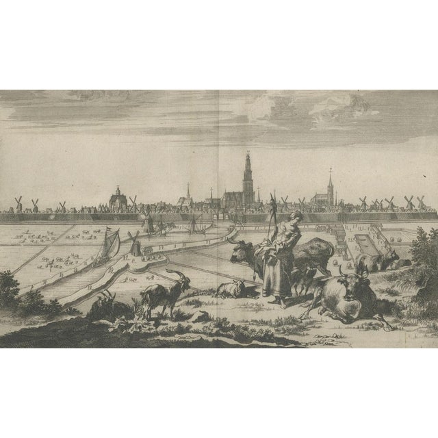 van der Aa, Groningen Across the Fields — Dutch City View, 1710s, Engraving For Sale - Image 6 of 11
