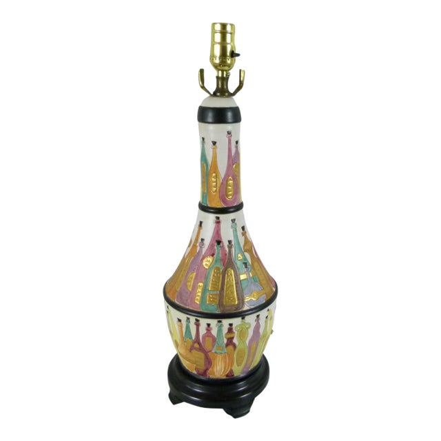 Italian Table Lamp Mid-Century . Ceramic With a Colorful Wine Bottle Design For Sale