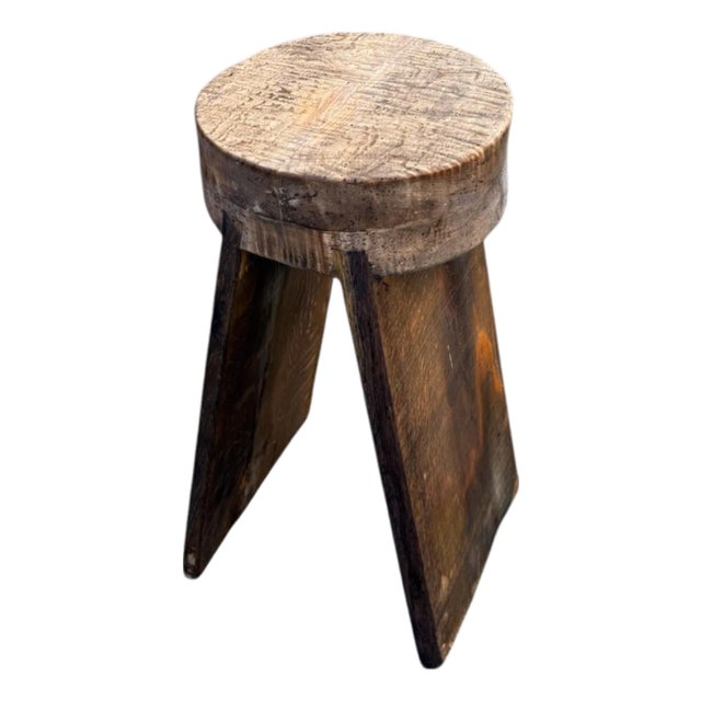 14" - Handcrafted Sculptural Solid Wood Espresso "Halo" Stool For Sale