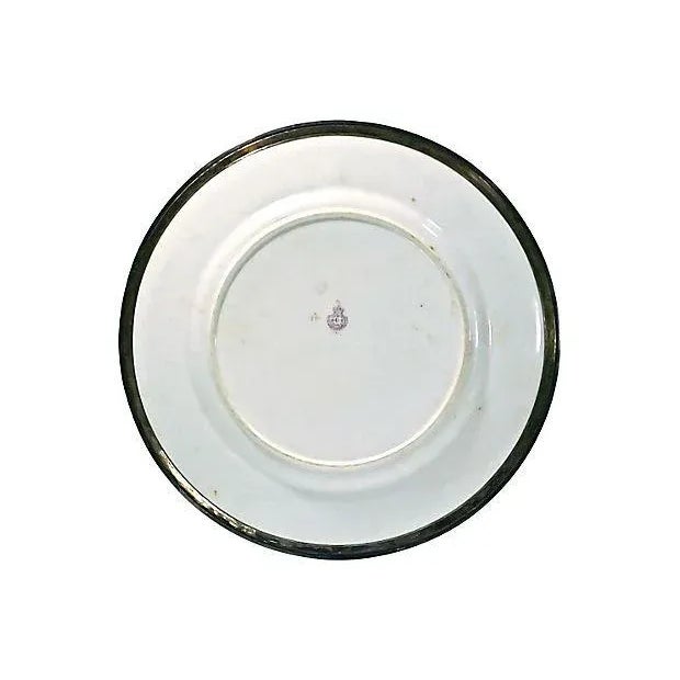 Antique, 1900-1910, English, sterling silver and porcelain, plate with floral motif at center and perimeter. Sterling...