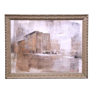 Large Cityscape Painting by Alexey Alpatov in Carved Silver Frame For Sale