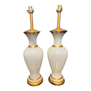 1930's Opaline Glass Table Lamps - Pair