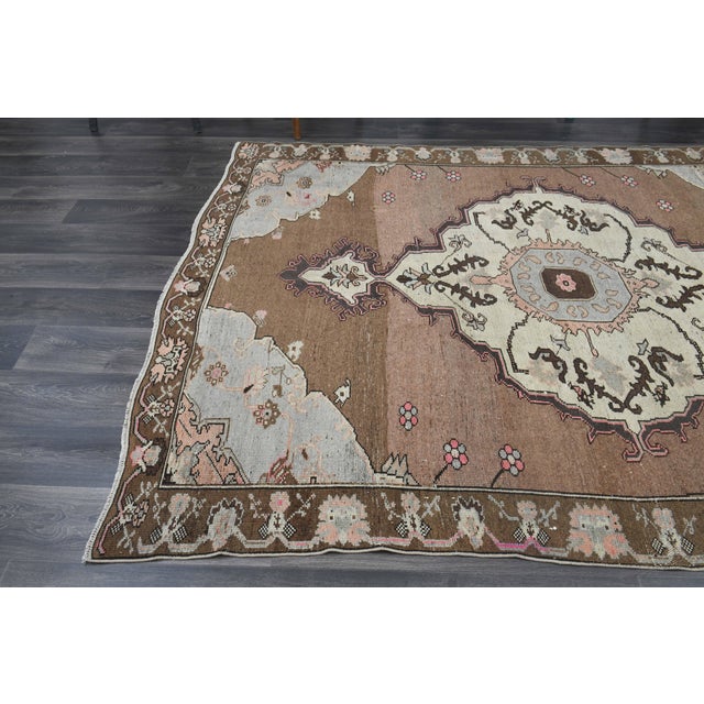 1970s Vintage Handmade Wool Cotton Brown Area Rug For Sale - Image 9 of 11