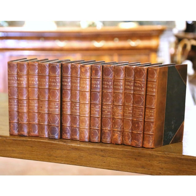 Victorian Late 19th Century Grolier Society Leather-Bound Holy Bible, Set of 14 For Sale - Image 3 of 12