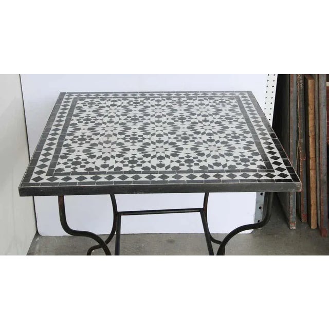 Metal Moroccan Fez Mosaic Table in Black and White Tiles For Sale - Image 7 of 13