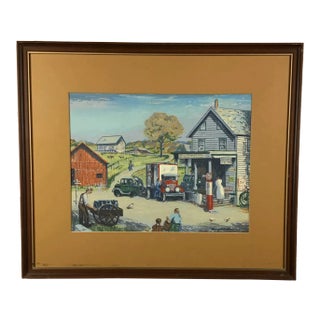 1940s Vintage Harry Shokler Pinkerton’s Corner Original Serigraph Painting For Sale